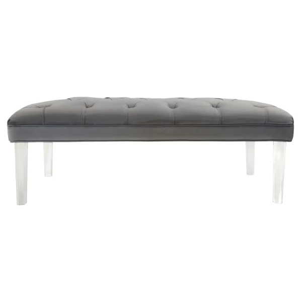 * Laila Ali Grey Tufted Bench With Clear Acrylic Legs Promotion Cheap