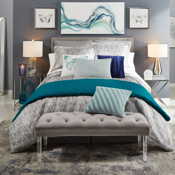* Laila Ali Grey Tufted Bench With Clear Acrylic Legs Promotion Cheap