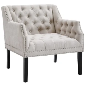 * Lena Ivory Velvet Tufted Armchair With Nailhead Trim Discount Online Cheap