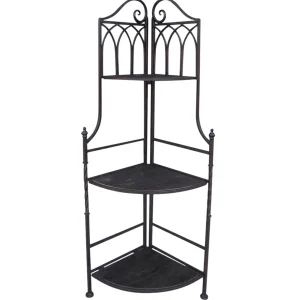 * Metal Corner Rack With Brown Decorative Arch & Folding Wood-Top Shelves, 47 Gift Selection New