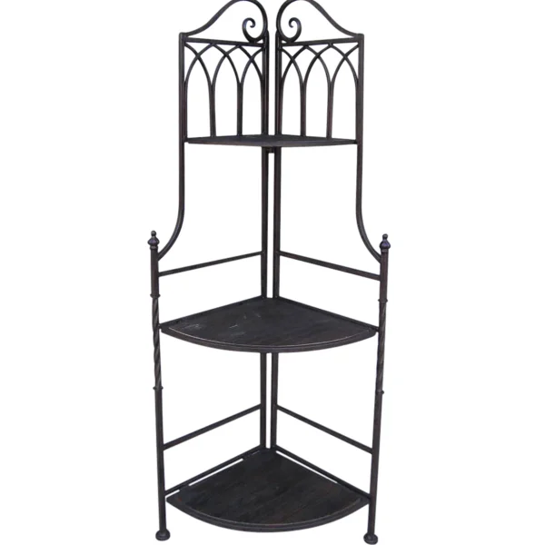 * Metal Corner Rack With Brown Decorative Arch & Folding Wood-Top Shelves, 47 Gift Selection New