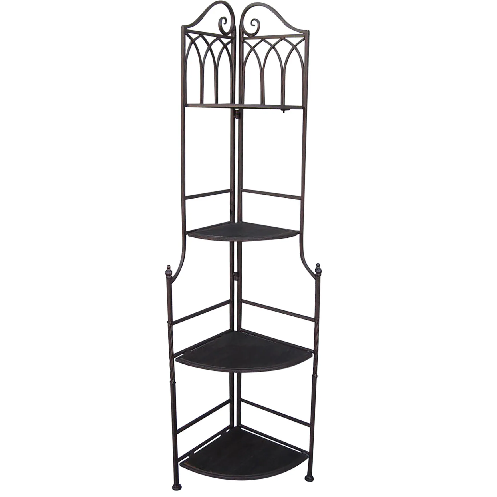 * Metal Corner Rack With Brown Decorative Arch & Folding Wood-Top Shelves, 63 Online Discount Fashion