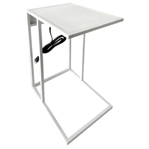 * Metal C-Table With Usb Port, White Premium Hot