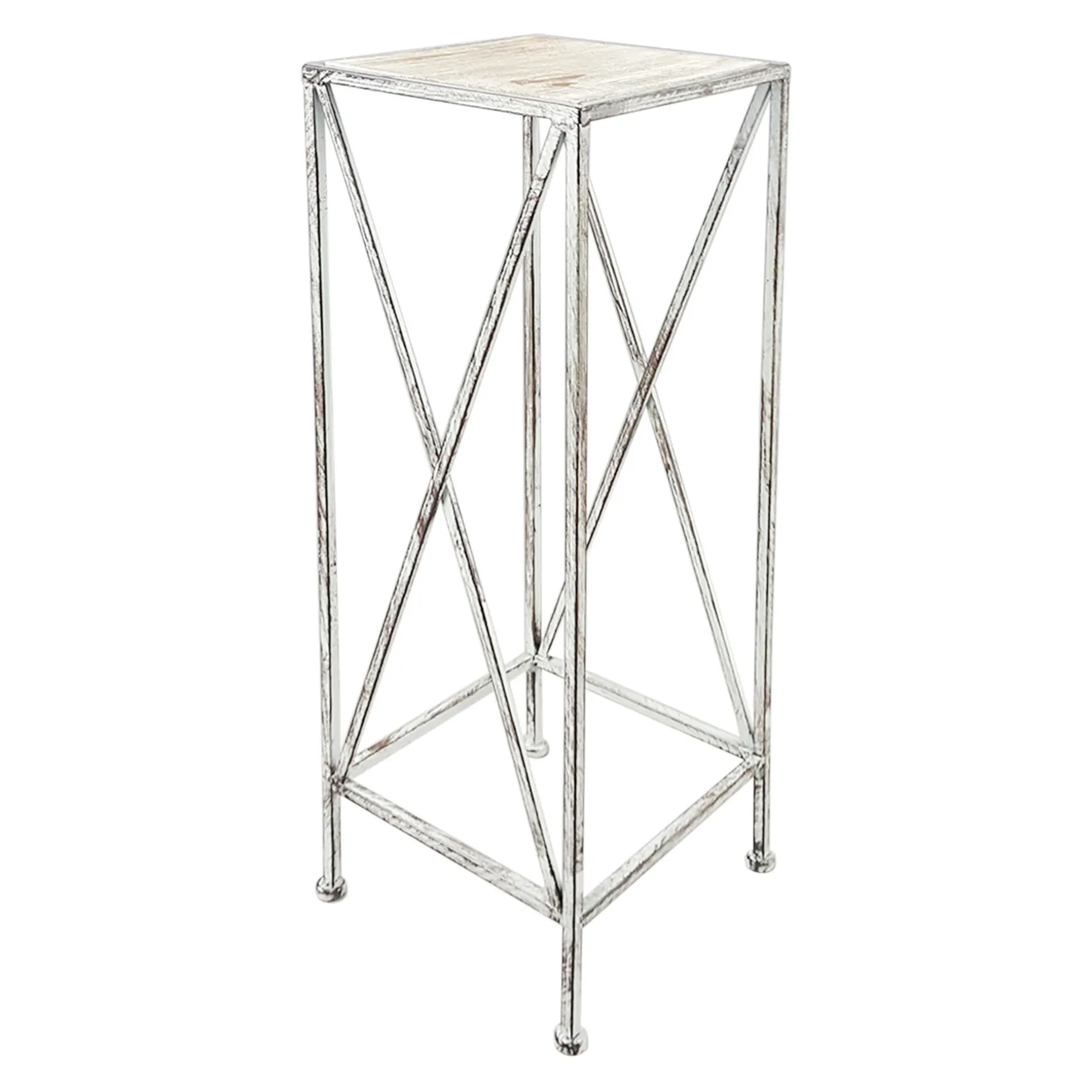 * Metal Plant Stand With Wood Top Grey, Large Online Discount Best Sale