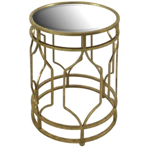 * Mirror Top Table With Gold Quatrefoil Base, Small Promotion Clearance