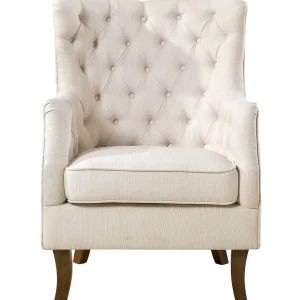 * Norfolk Cream Linen Tufted High Back Arm Chair Promotion Flash Sale