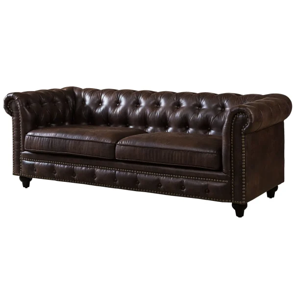 * Providence Chesterfield Brown Faux Leather Tufted Sofa, 79 Opening Sales Online