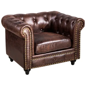 * Providence Chesterfield Tufted Brown Faux Leather Rolled Arm Chair Online Discount Outlet