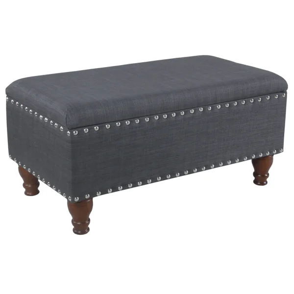 * Providence Jasmine Linen Storage Ottoman, Charcoal Grey Premium Best