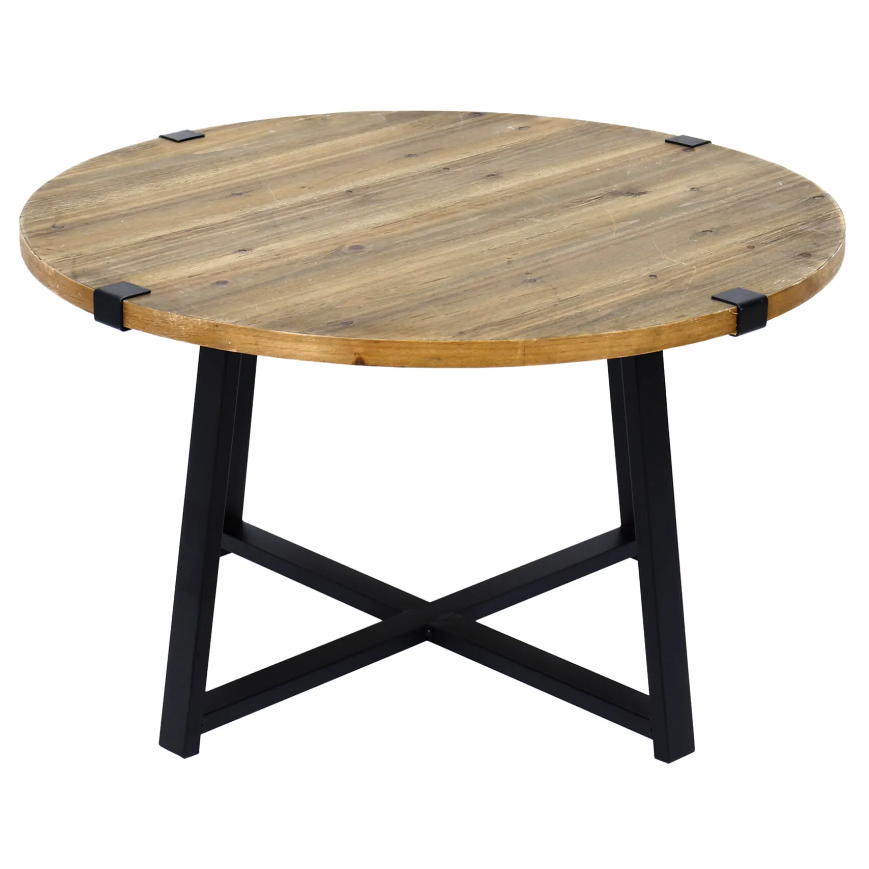 * Round Wood Top Coffee Table With Metal X Base Clearance Outlet
