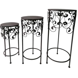 * Round Wood Top With Scroll Metal Plant Stand, Medium Featured Sale