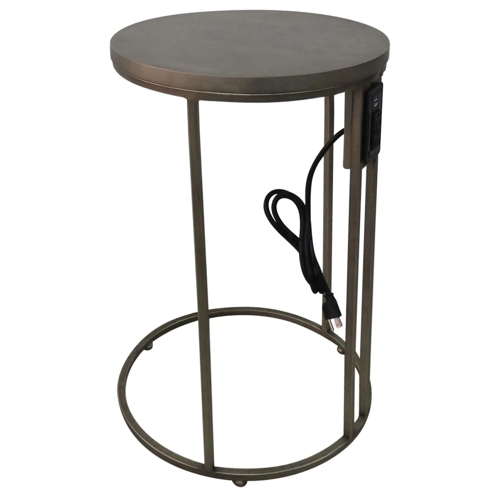 * Round Wood-Top Gold Metal C-Table With Usb Port, Large Good Quality Best Sale