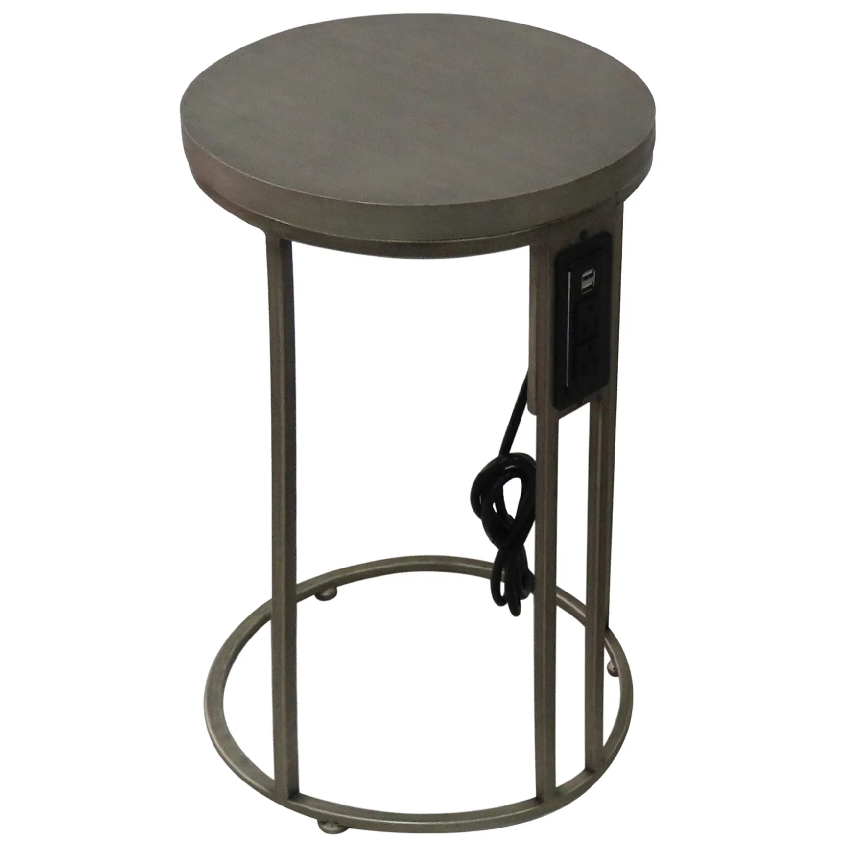 * Round Wood-Top Gold Metal C-Table With Usb Port, Small Online Discount Best Sale