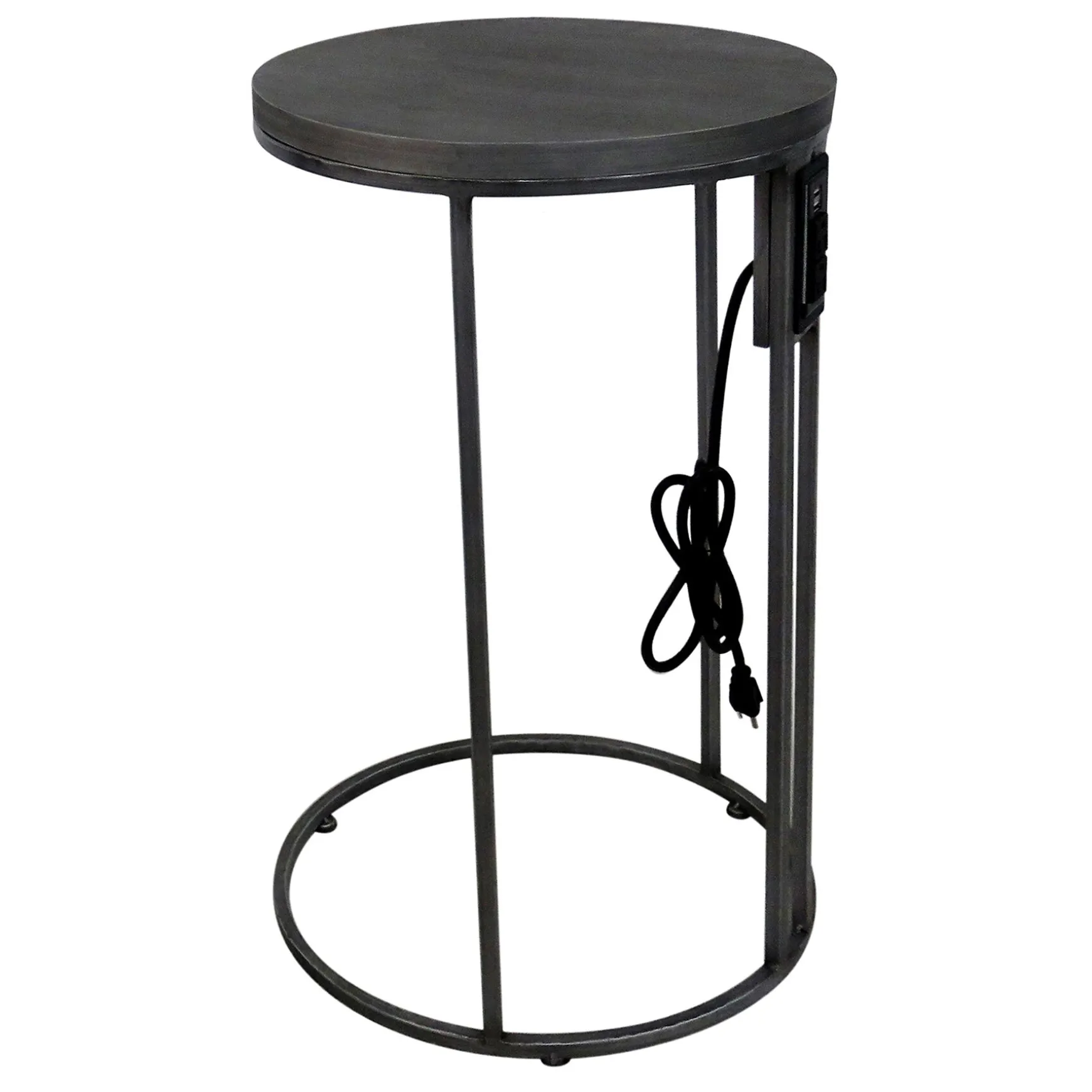 * Round Wood-Top Silver Metal C-Table With Usb Port, Large Premium Hot