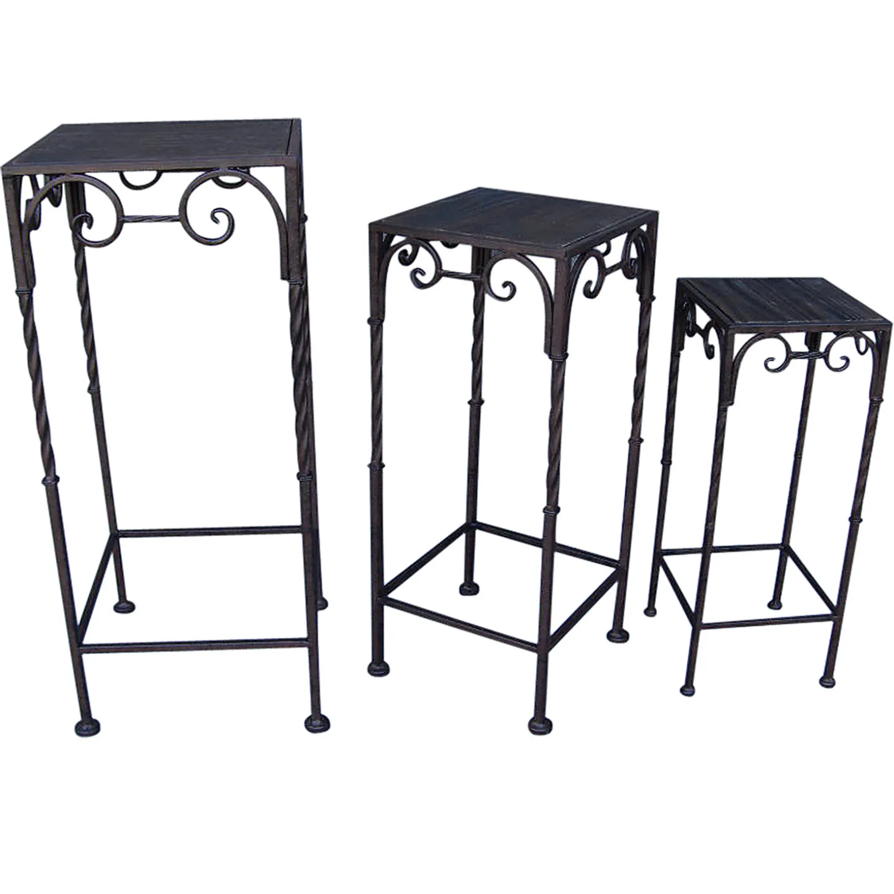 * Square Wood Top Plant Stand With Brown Twist Metal Leg, Small Gift Selection Clearance