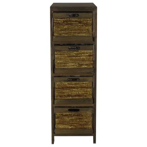 * 4-Tier Brown Wooden Shelf With Maize Drawers Discount Online Store