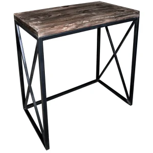 * Wood Top With Black Cross Metal Table, Medium Premium Fashion